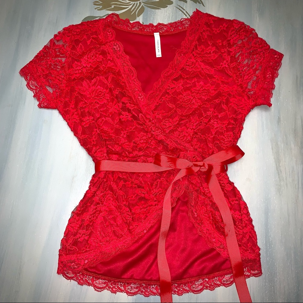 💕Red lace blouse